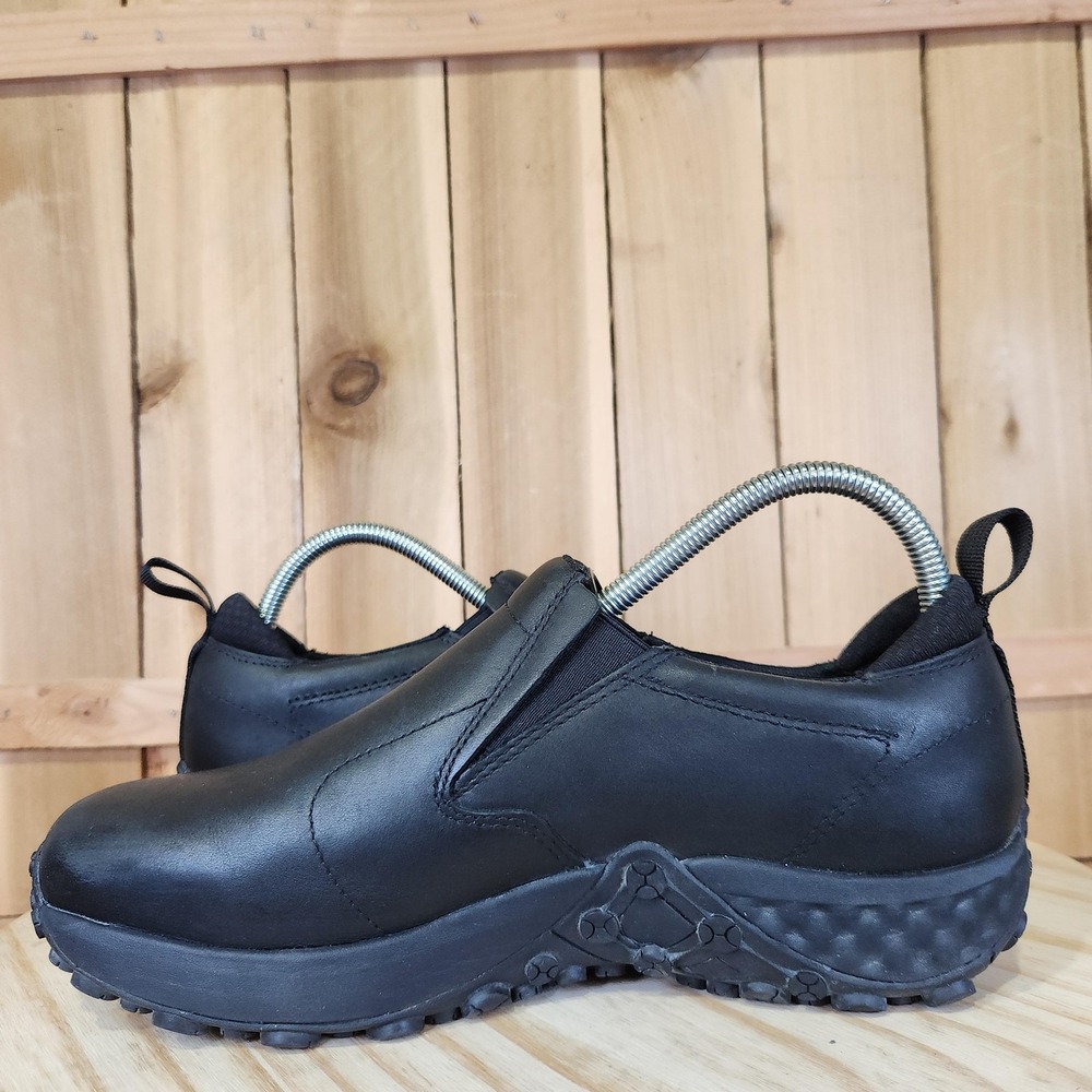 Merrell Jungle Moc Shoes Mens 7.5 Black Leather Slip On Work Comfort Walking - Picture 6 of 10